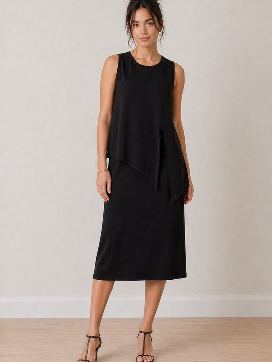 Tribal Dresses & Skirts - 🖤 TRIBAL Black Draped Midi Dress | Size Large | Effortless Chic 🖤